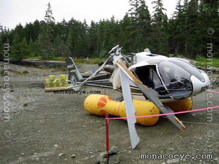  ... helicopter crash landed in water in Maine . No serious injuries