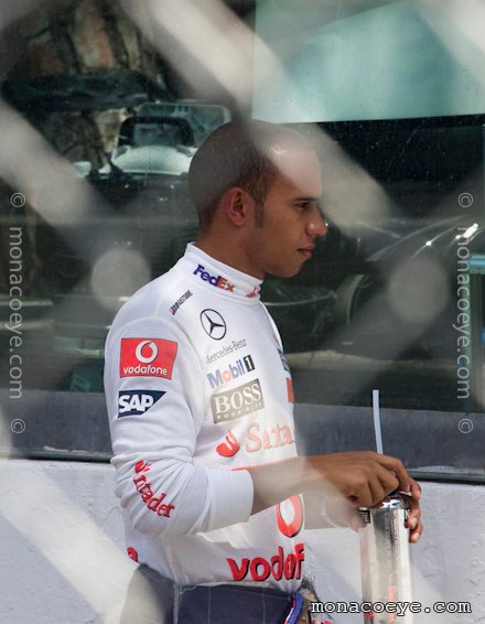 Lewis Hamilton goes for a stroll minutes before the start of the Monaco Grand Prix