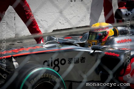 Lewis Hamilton in his 2009 Vodafone Mclaren at Monaco GP
