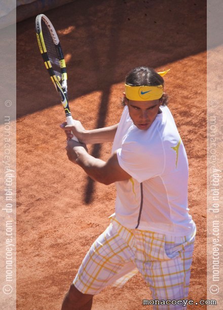 Rafael Nadal sneering before a backhand